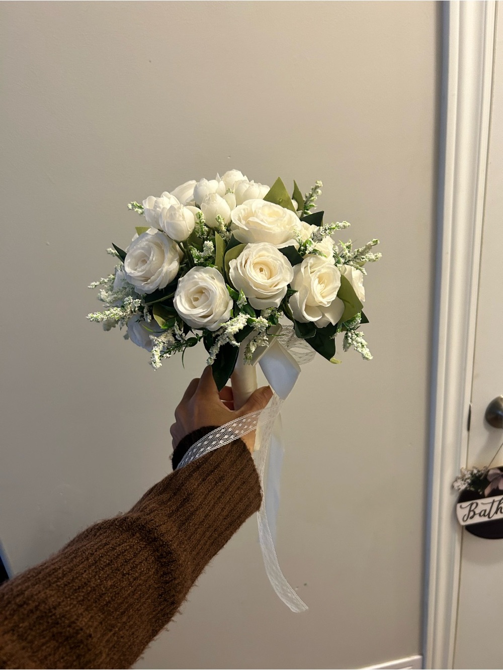 Ivory Rose Bridal Bouquet with Ribbon